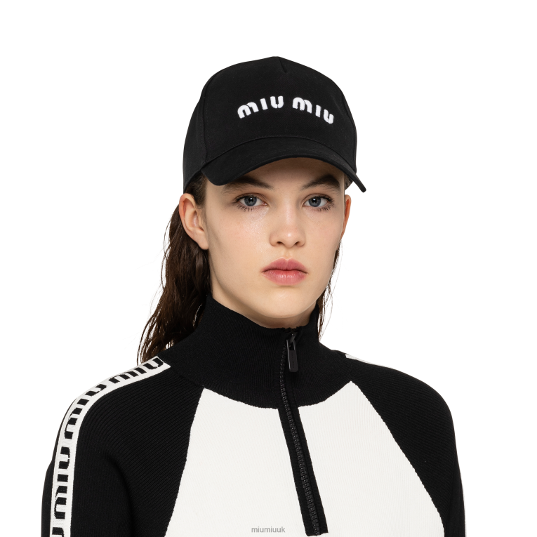 Accessories Cotton Baseball Cap Miu Miu XH28Z1203 Black/White