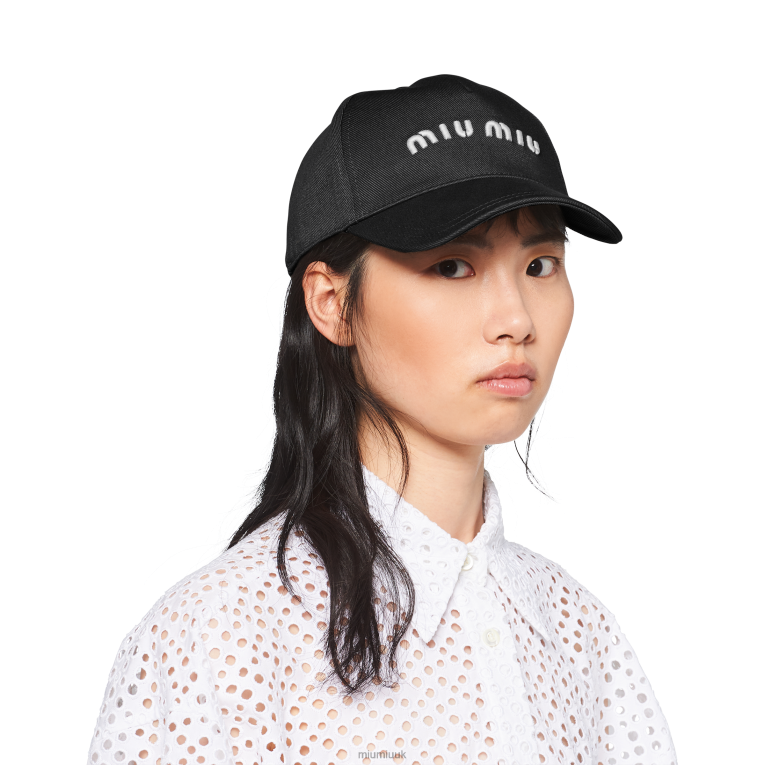 Accessories Drill Baseball Cap Miu Miu XH28Z1204 Black/White