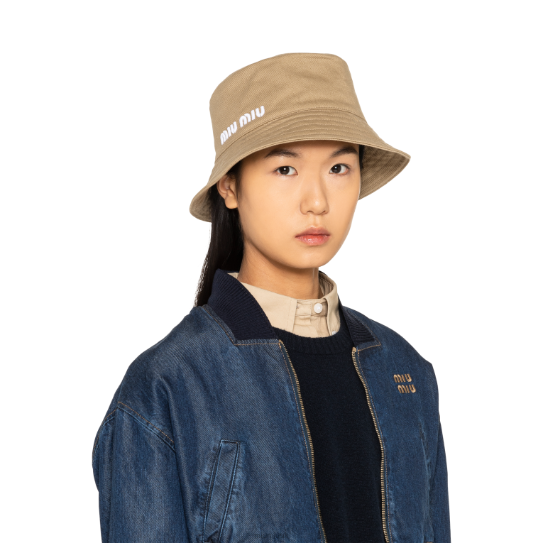 Accessories Drill Bucket Hat Miu Miu XH28Z1206 Khaki/White