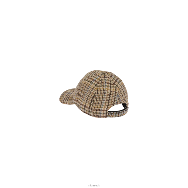 Accessories Plaid Shetland Wool Baseball Cap Miu Miu XH28Z1190 Cocoa Brown