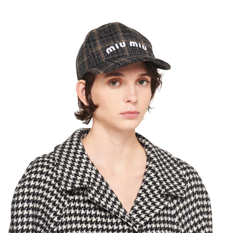 Accessories Plaid Shetland Wool Baseball Cap Miu Miu XH28Z1191 Ebony