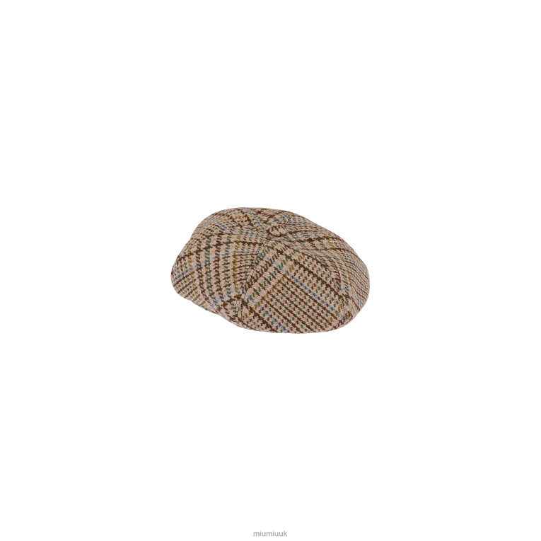 Accessories Plaid Shetland Wool Beret Miu Miu XH28Z1192 Cocoa Brown