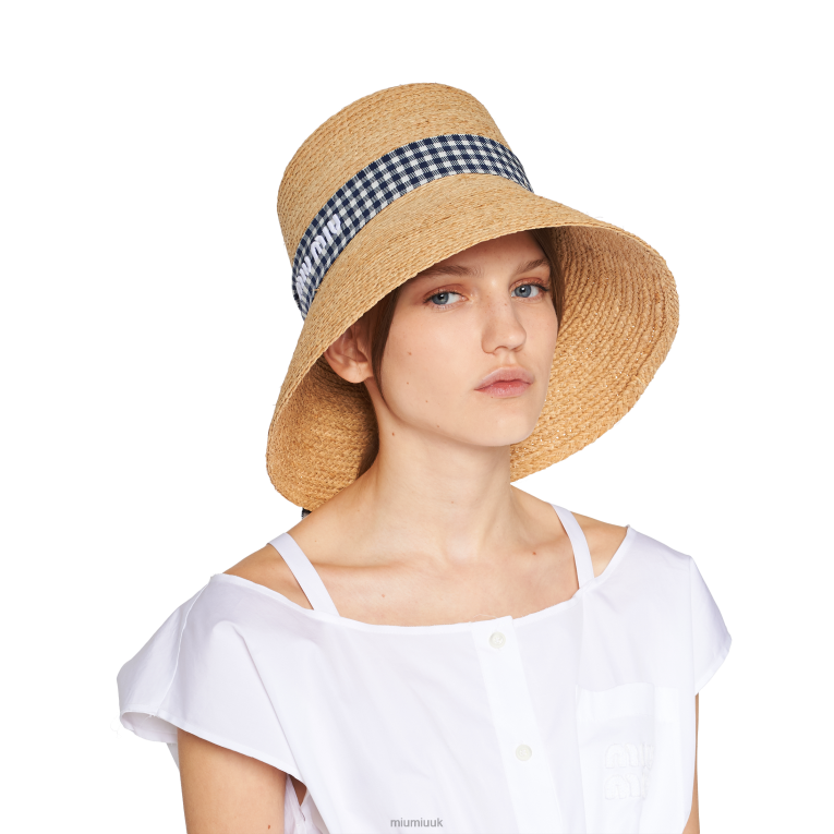 Accessories Raffia Hat Miu Miu XH28Z1217 Beige/Blue