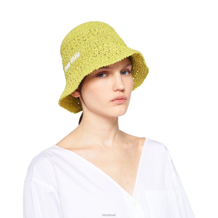 Accessories Raffia Hat Miu Miu XH28Z1227 Citron Yellow