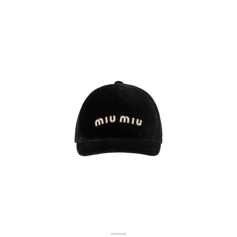 Accessories Velvet Baseball Cap Miu Miu XH28Z1212 Black/Platinum