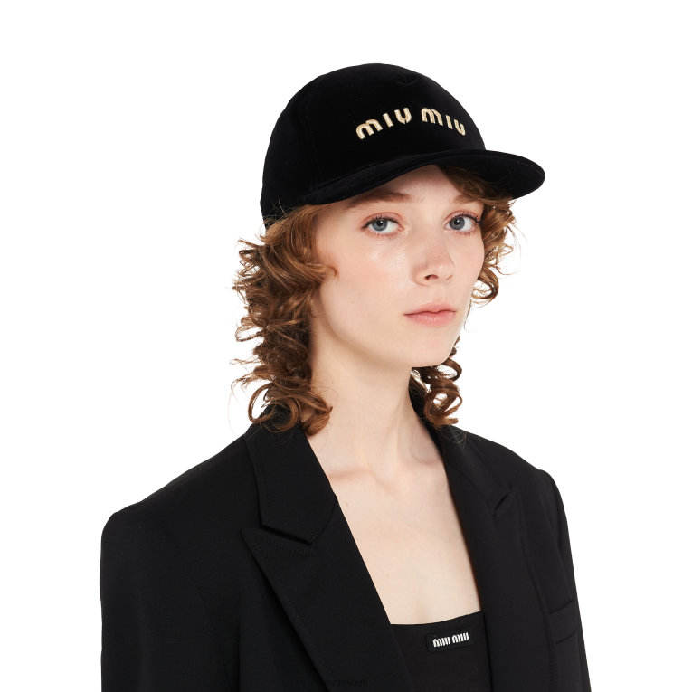 Accessories Velvet Baseball Cap Miu Miu XH28Z1212 Black/Platinum