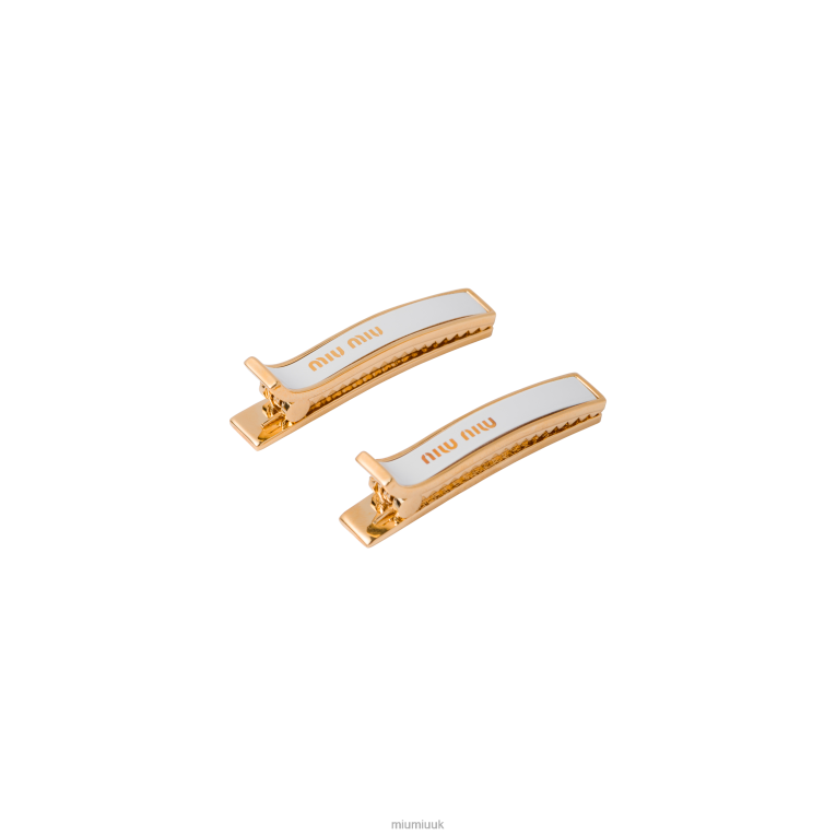 Accessories Enameled Metal Hair Clips Miu Miu XH28Z1131 White