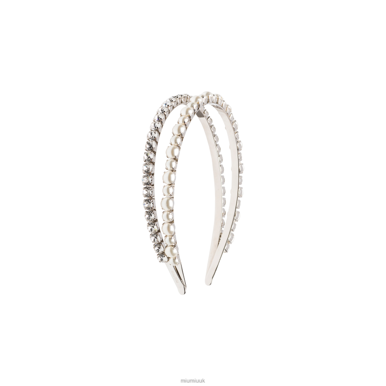 Accessories Headband With Crystals And Pearls Miu Miu XH28Z1173 Cream/Cristal