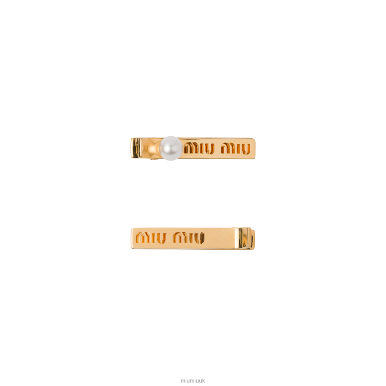Accessories Logo Hair Clips Miu Miu XH28Z1158 Gold/Cream