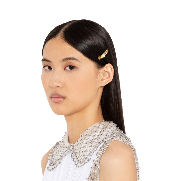Accessories Logo Hair Clips Miu Miu XH28Z1158 Gold/Cream