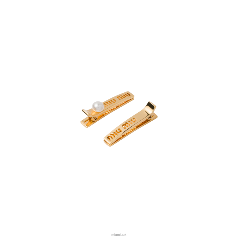 Accessories Logo Hair Clips Miu Miu XH28Z1158 Gold/Cream