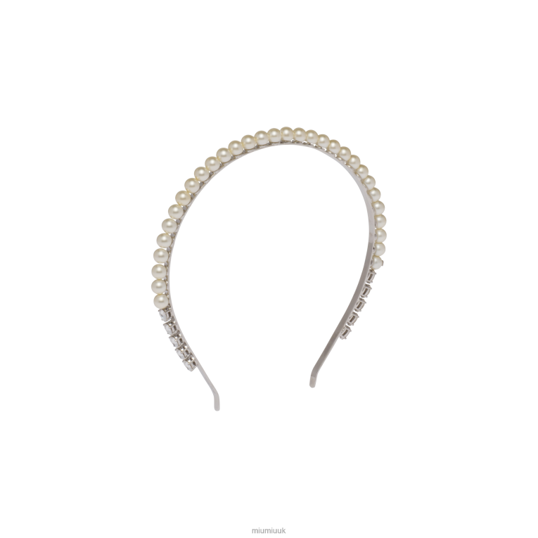 Accessories Metal Headband With Pearls And Crystals Miu Miu XH28Z1174 Cream/Crystal