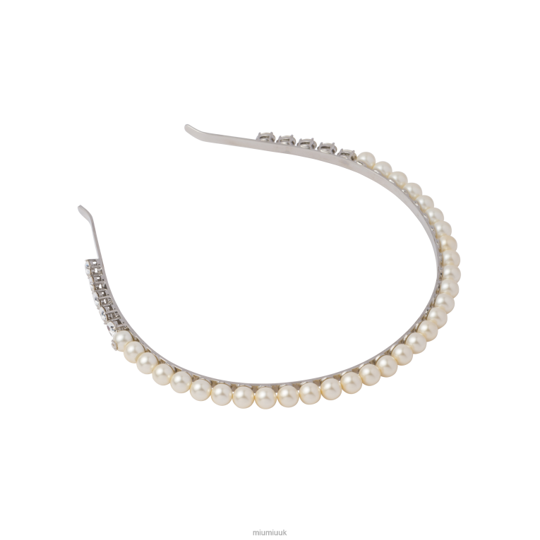 Accessories Metal Headband With Pearls And Crystals Miu Miu XH28Z1174 Cream/Crystal