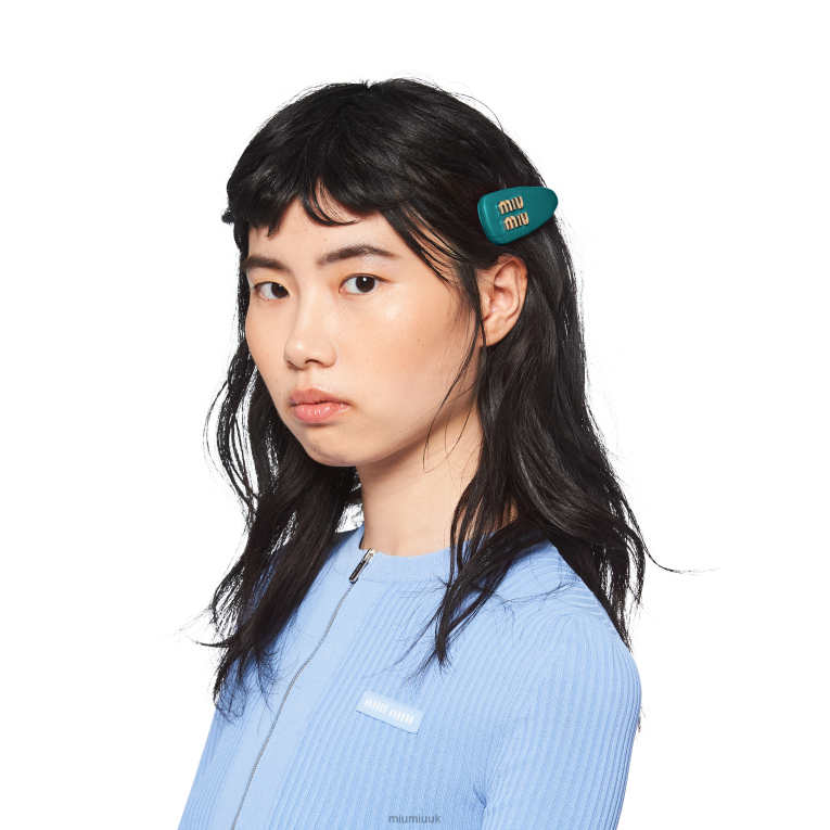 Accessories Nappa Leather Hair Clip Miu Miu XH28Z1148 Peacock Blue