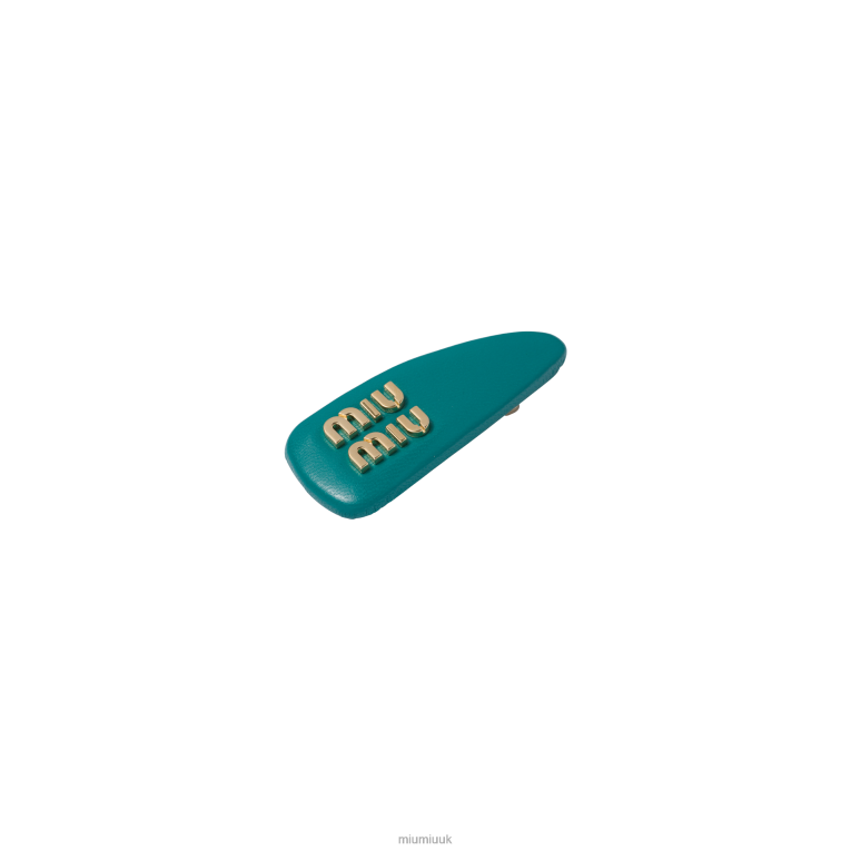 Accessories Nappa Leather Hair Clip Miu Miu XH28Z1148 Peacock Blue