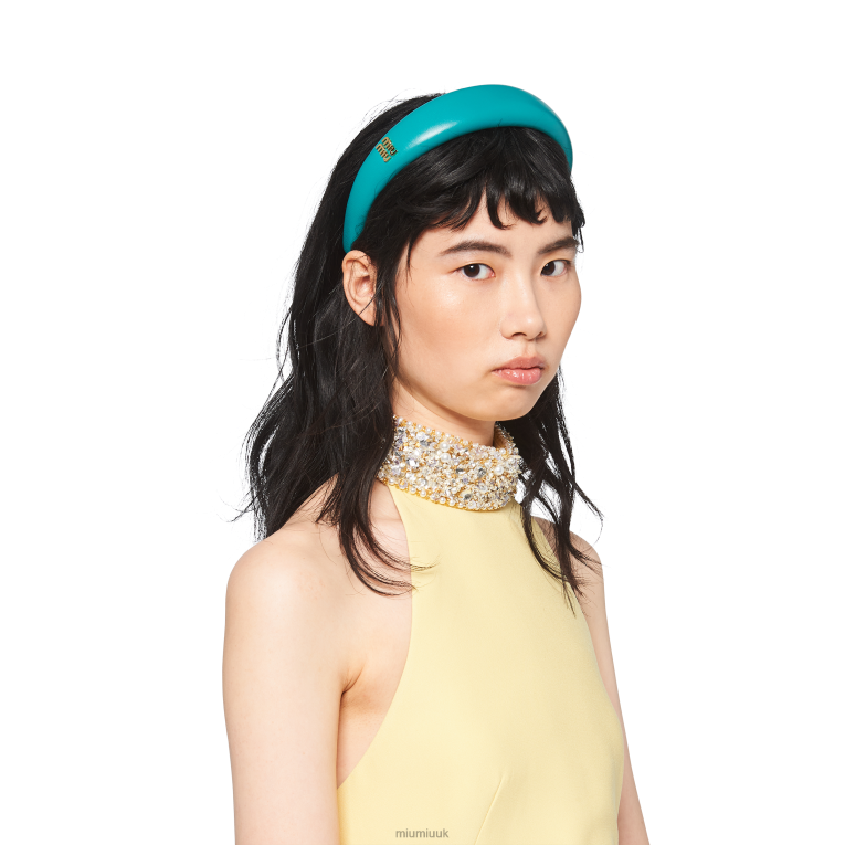 Accessories Nappa Leather Headband Miu Miu XH28Z1145 Peacock Blue