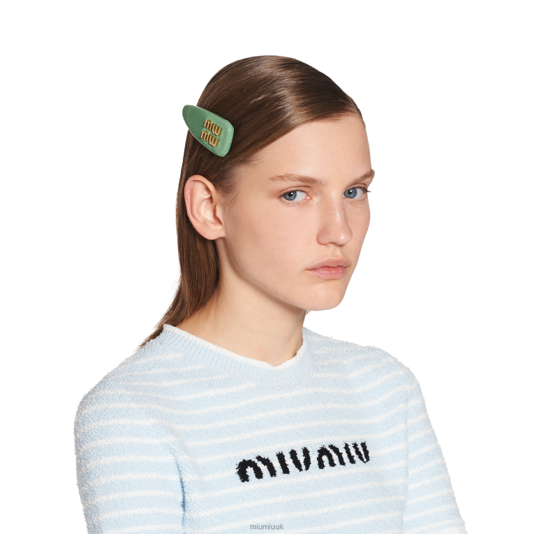 Accessories Patent Leather Hair Clip Miu Miu XH28Z1135 Sage Green
