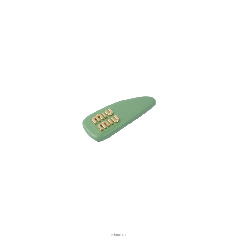 Accessories Patent Leather Hair Clip Miu Miu XH28Z1135 Sage Green