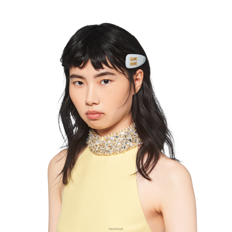 Accessories Patent Leather Hair Clip Miu Miu XH28Z1136 Cornflower