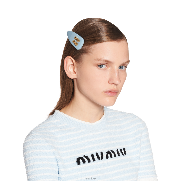 Accessories Patent Leather Hair Clip Miu Miu XH28Z1137 Astral Blue