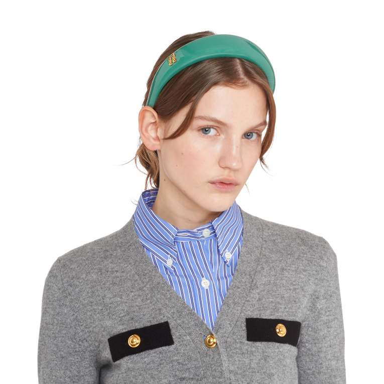 Accessories Patent Leather Headband Miu Miu XH28Z1139 Sage Green