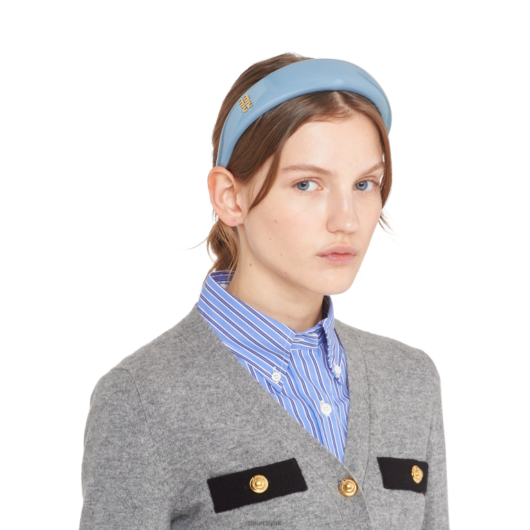Accessories Patent Leather Headband Miu Miu XH28Z1141 Astral Blue