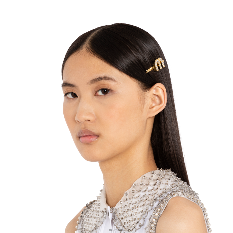 Accessories Plexiglas And Metal Hair Clip Miu Miu XH28Z1161 Gold/Crystal