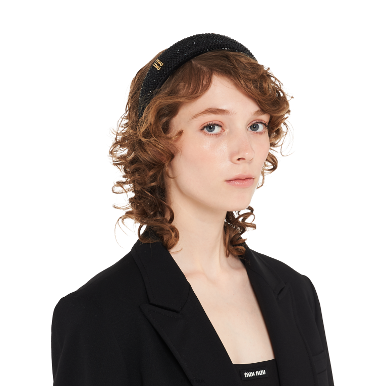 Accessories Satin Headband With Crystals Miu Miu XH28Z1156 Black