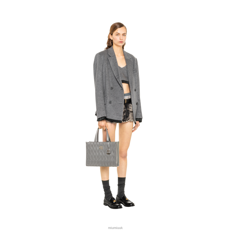 Collection Matelasse Nappa Leather Tote Miu Miu XH28Z55 Marble Gray