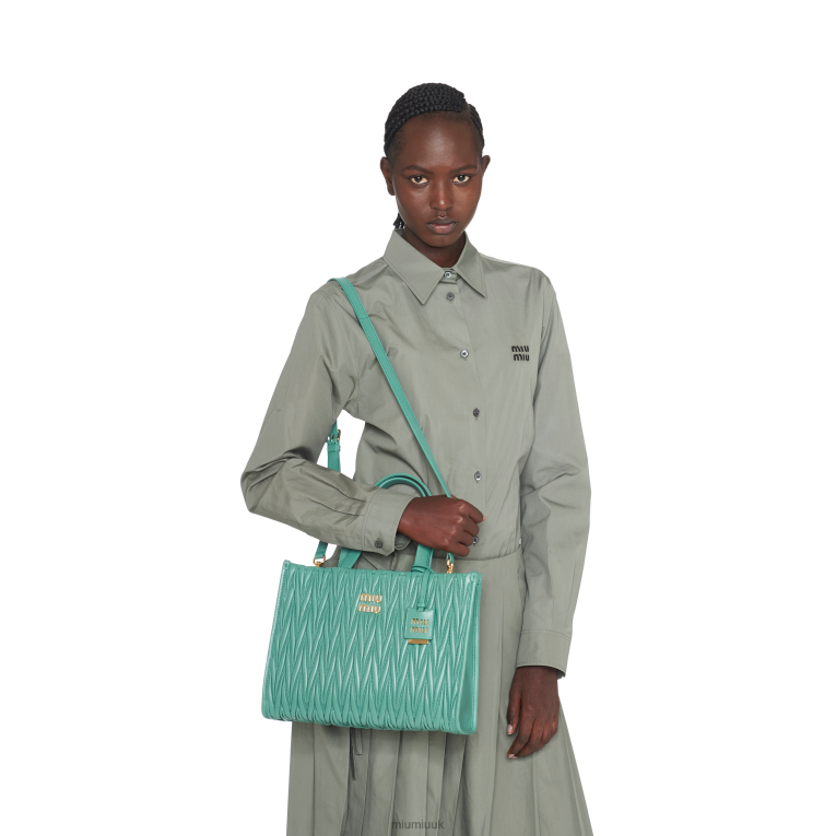 Collection Matelasse Nappa Leather Tote Miu Miu XH28Z56 Sage Green