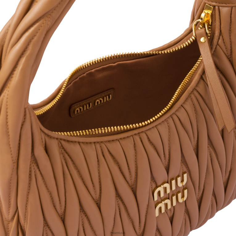 Collection Wander Matelasse Nappa Leather Hobo Bag Miu Miu XH28Z26 Caramel