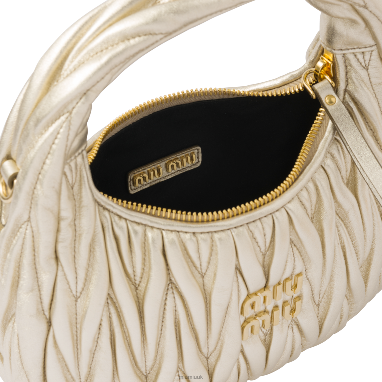 Collection Wander Matelasse Nappa Leather Mini Hobo Bag Miu Miu XH28Z13 Pyrite