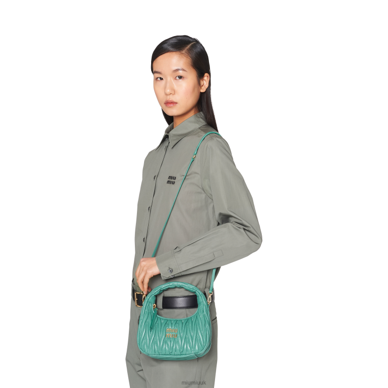Collection Wander Matelasse Nappa Leather Mini Hobo Bag Miu Miu XH28Z14 Sage Green