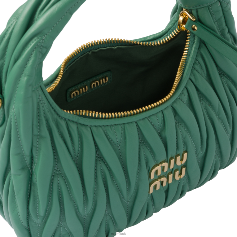 Collection Wander Matelasse Nappa Leather Mini Hobo Bag Miu Miu XH28Z14 Sage Green