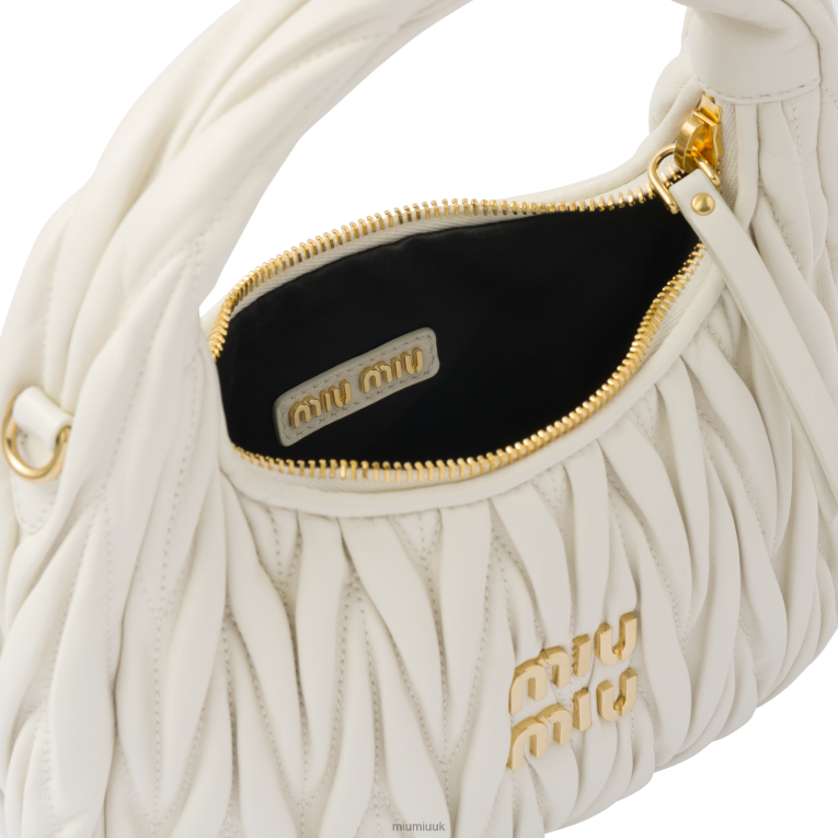 Collection Wander Matelasse Nappa Leather Mini Hobo Bag Miu Miu XH28Z15 White