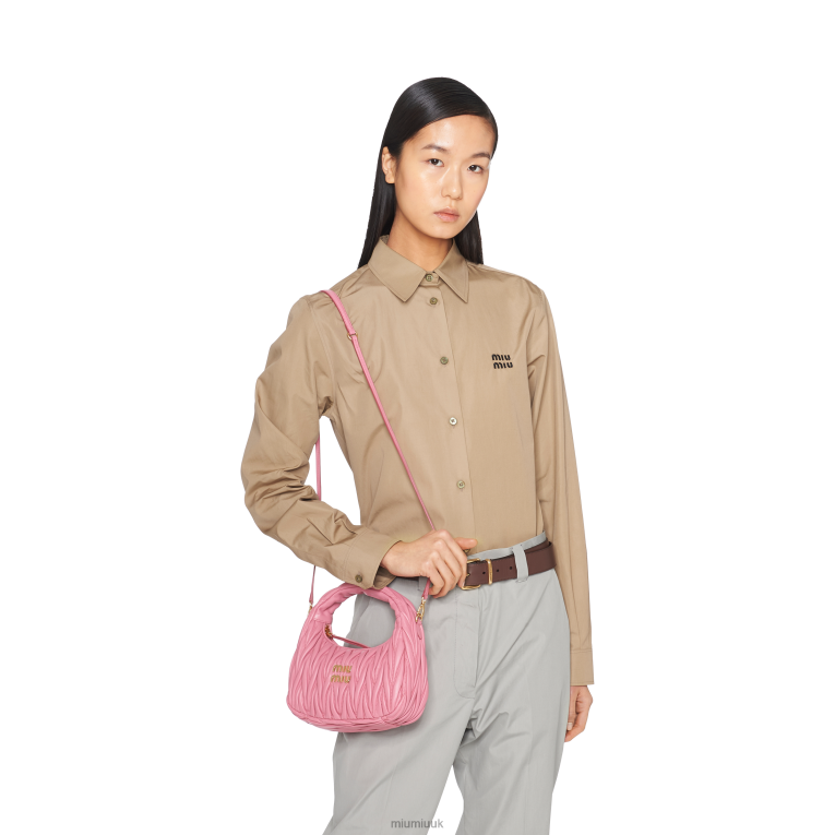 Collection Wander Matelasse Nappa Leather Mini Hobo Bag Miu Miu XH28Z1 Begonia Pink