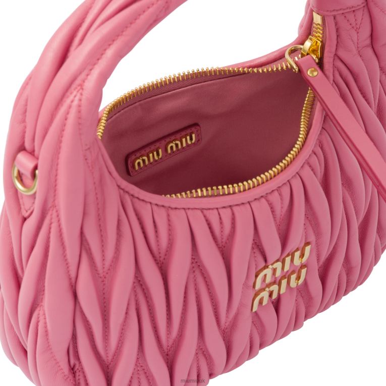 Collection Wander Matelasse Nappa Leather Mini Hobo Bag Miu Miu XH28Z1 Begonia Pink