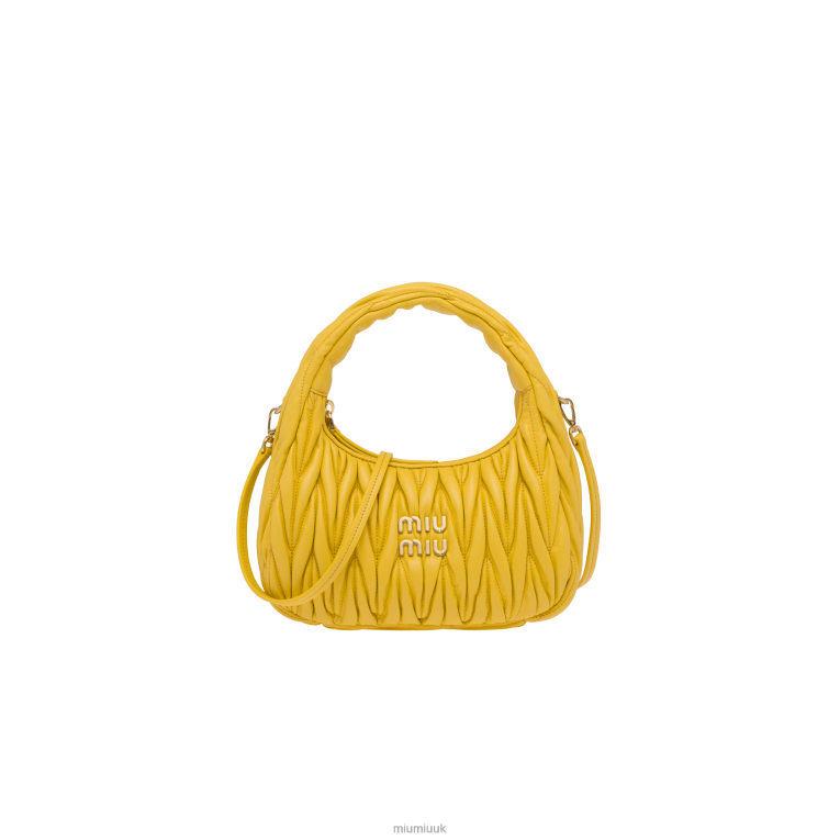 Collection Wander Matelasse Nappa Leather Mini Hobo Bag Miu Miu XH28Z2 Sunny Yellow