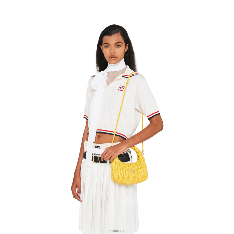 Collection Wander Matelasse Nappa Leather Mini Hobo Bag Miu Miu XH28Z2 Sunny Yellow