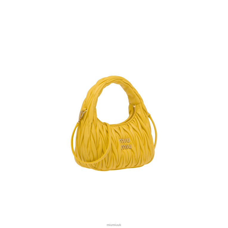 Collection Wander Matelasse Nappa Leather Mini Hobo Bag Miu Miu XH28Z2 Sunny Yellow