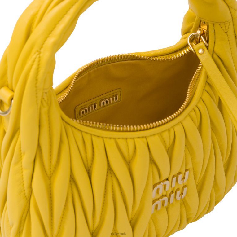 Collection Wander Matelasse Nappa Leather Mini Hobo Bag Miu Miu XH28Z2 Sunny Yellow