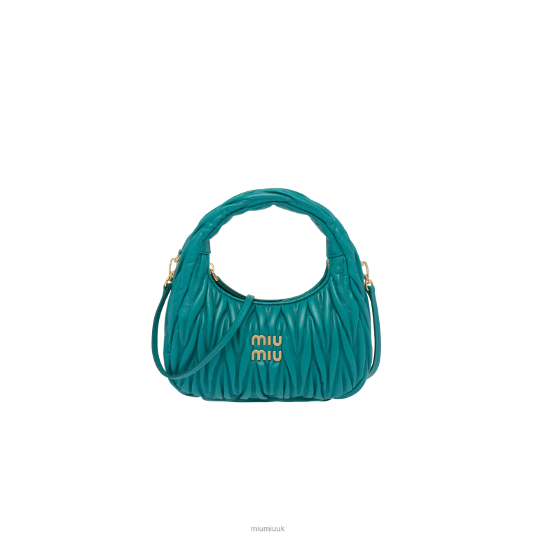 Collection Wander Matelasse Nappa Leather Mini Hobo Bag Miu Miu XH28Z4 Peacock Blue