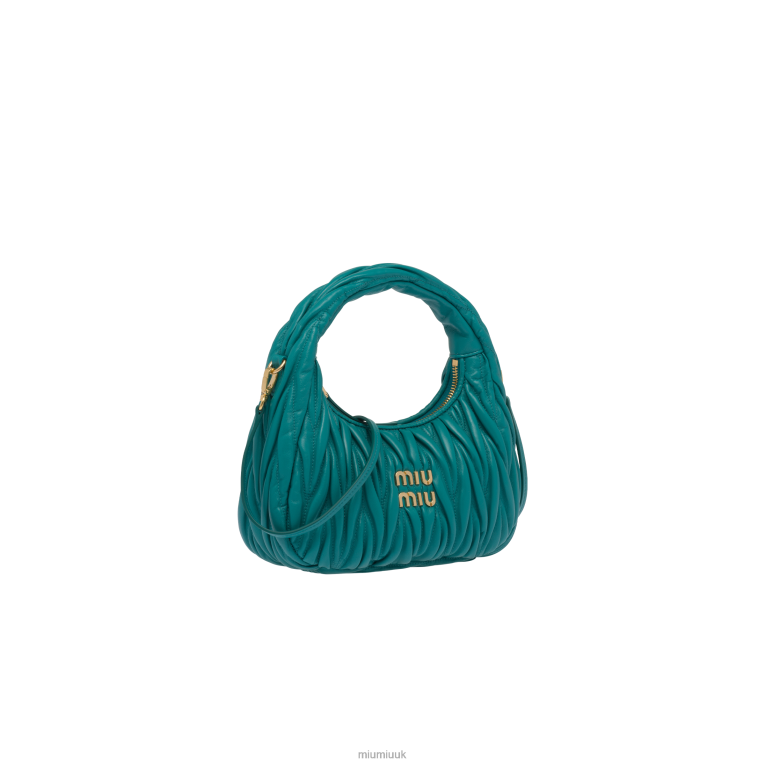 Collection Wander Matelasse Nappa Leather Mini Hobo Bag Miu Miu XH28Z4 Peacock Blue