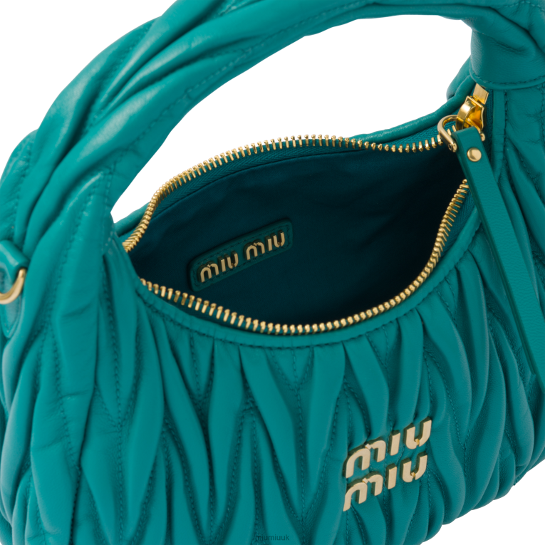Collection Wander Matelasse Nappa Leather Mini Hobo Bag Miu Miu XH28Z4 Peacock Blue