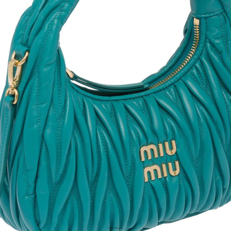 Collection Wander Matelasse Nappa Leather Mini Hobo Bag Miu Miu XH28Z4 Peacock Blue