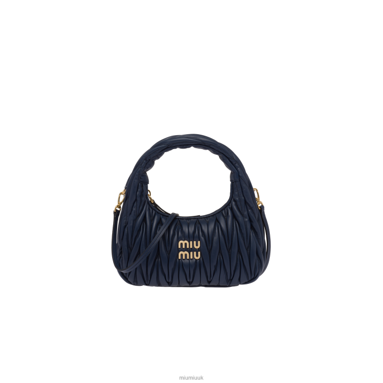 Collection Wander Matelasse Nappa Leather Mini Hobo Bag Miu Miu XH28Z5 Baltic Blue