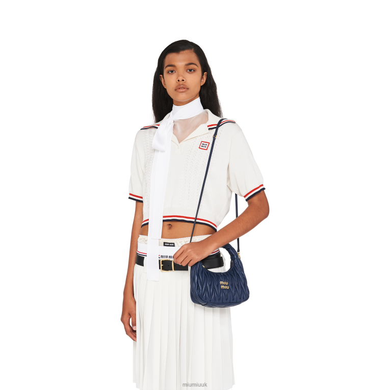 Collection Wander Matelasse Nappa Leather Mini Hobo Bag Miu Miu XH28Z5 Baltic Blue