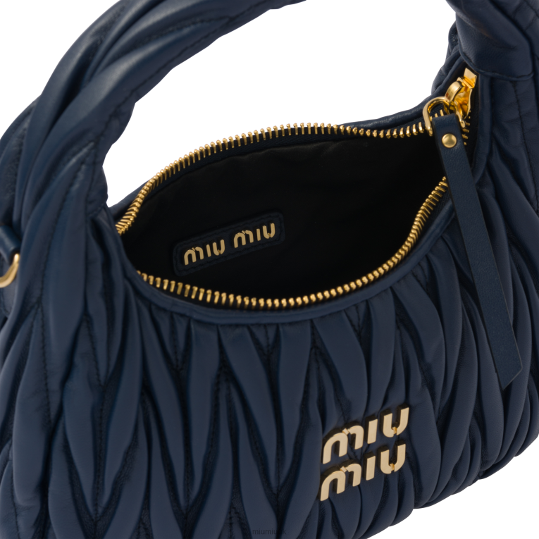 Collection Wander Matelasse Nappa Leather Mini Hobo Bag Miu Miu XH28Z5 Baltic Blue