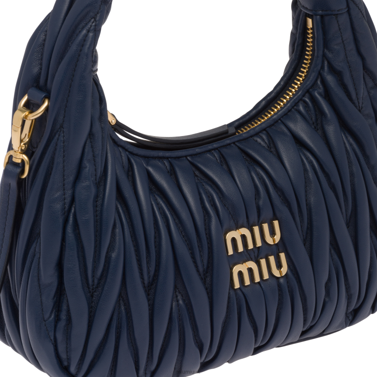 Collection Wander Matelasse Nappa Leather Mini Hobo Bag Miu Miu XH28Z5 Baltic Blue