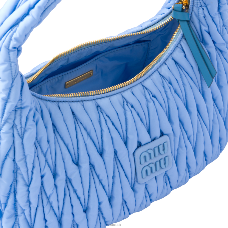 Collection Wander Matelasse Regenerated Nylon Hobo Bag Miu Miu XH28Z37 Astral Blue